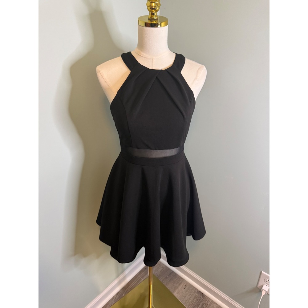 Honey and Rosie Black Halter Mesh Waist Fit and Flare Cocktail Dress Size Medium